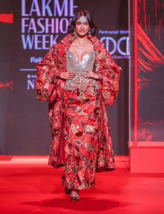 Vilasini red jacket, corset and skirt set