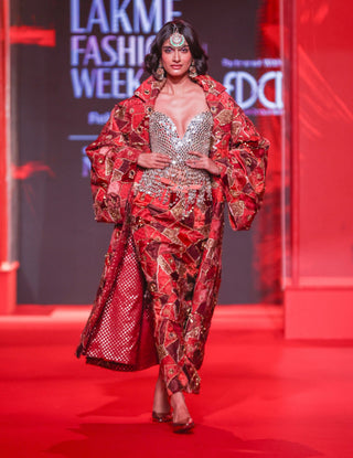 Vilasini red jacket, corset and skirt set