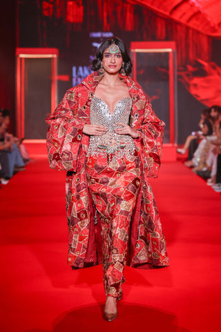 Vilasini red jacket, corset and skirt set