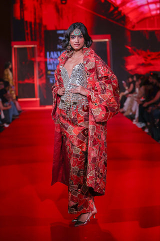 Vilasini red jacket, corset and skirt set