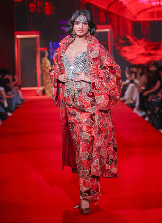 Vilasini red jacket, corset and skirt set