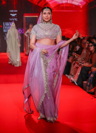 Indulekha lilac organza sari set