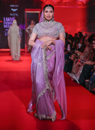 Indulekha lilac organza sari set