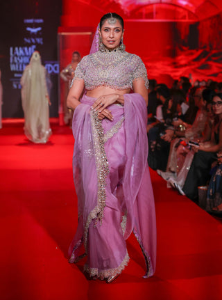 Indulekha lilac organza sari set