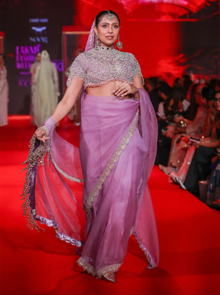Indulekha lilac organza sari set