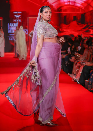 Indulekha lilac organza sari set