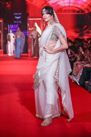 Ratnapriya white organza sari set