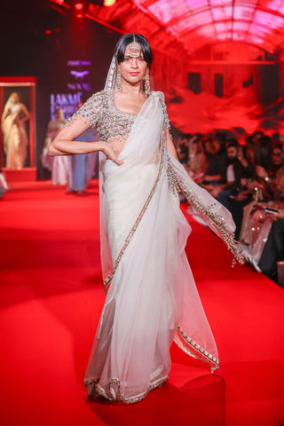 Ratnapriya white organza sari set