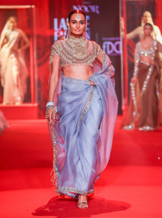 Neelambara powder blue organza sari set