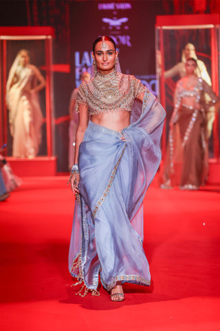 Neelambara powder blue organza sari set