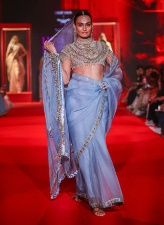 Neelambara powder blue organza sari set