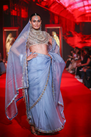 Neelambara powder blue organza sari set