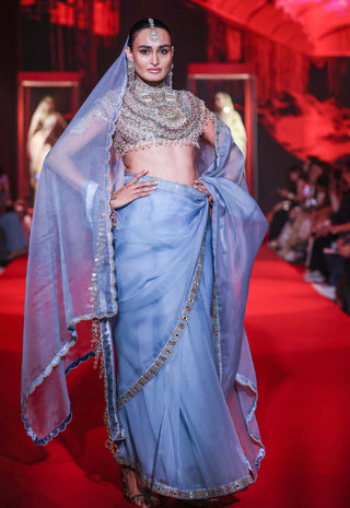 Neelambara powder blue organza sari set