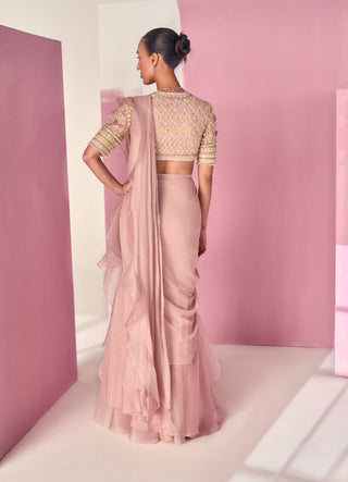Ridhi Mehra-Eera Dusky Pink Draped Sari And Blouse-INDIASPOPUP.COM