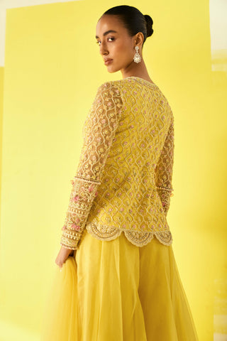 Ridhi Mehra-Aafeh Yellow Peplum Sharara Set-INDIASPOPUP.COM
