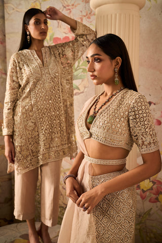 Ridhi Mehra-Idol Champagne Embroidered Skirt Set-INDIASPOPUP.COM