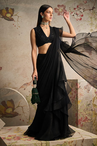 Ridhi Mehra-Spotlight Black Ruffled Sari And Blouse-INDIASPOPUP.COM