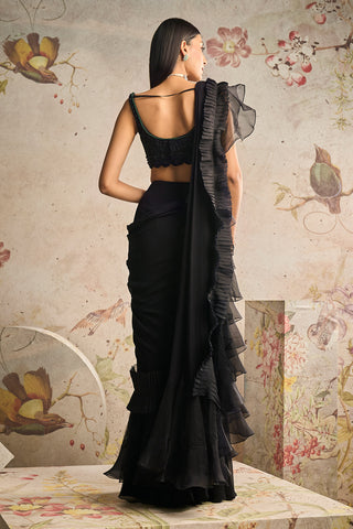 Ridhi Mehra-Allure Black Draped Sari And Blouse-INDIASPOPUP.COM