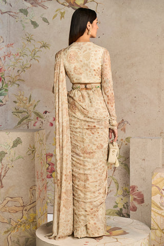 Ridhi Mehra-Panache Printed Ivory Sari Set-INDIASPOPUP.COM