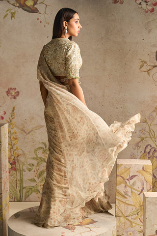 Ridhi Mehra-Flamboyance Ivory Draped Sari And Blouse-INDIASPOPUP.COM