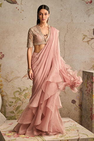 Ridhi Mehra-Belle Dusty Pink Draped Sari And Blouse-INDIASPOPUP.COM