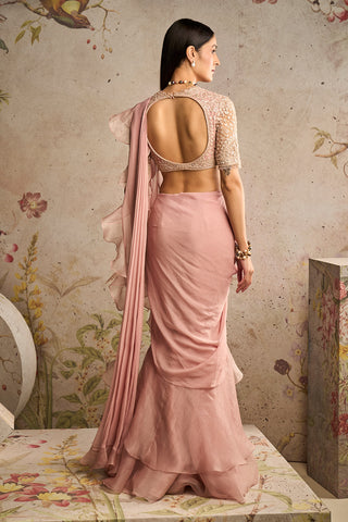 Ridhi Mehra-Belle Dusty Pink Draped Sari And Blouse-INDIASPOPUP.COM