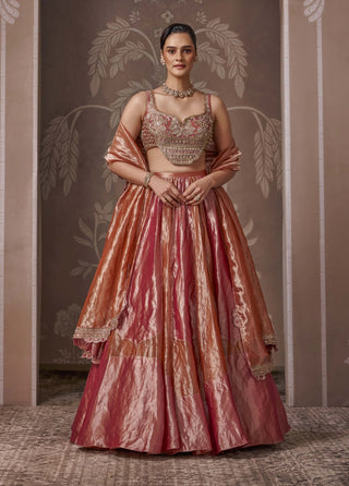 Fuchsia & orange tissue lehenga set