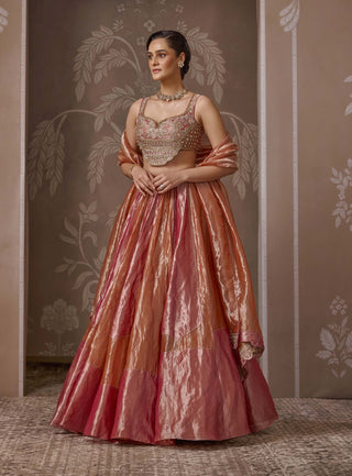 Fuchsia & orange tissue lehenga set