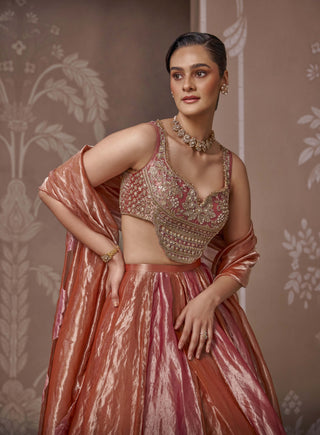 Fuchsia & orange tissue lehenga set