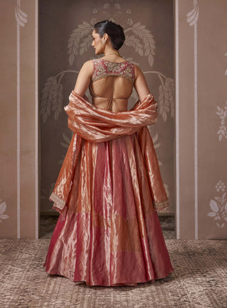 Fuchsia & orange tissue lehenga set