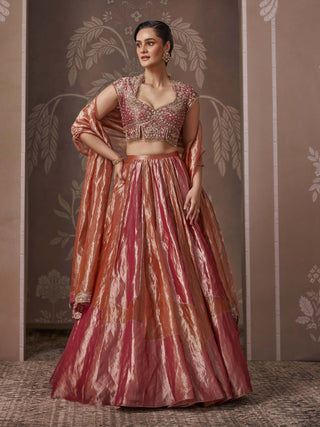 Fuchsia tissue lehenga set