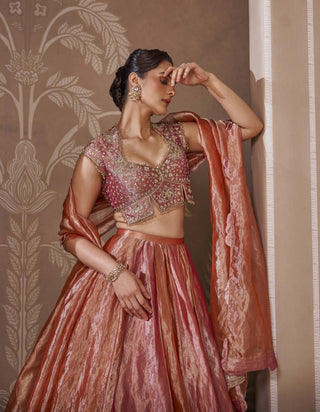 Fuchsia tissue lehenga set
