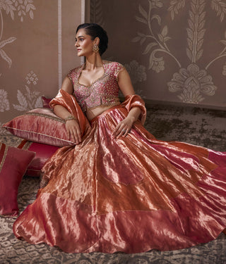Fuchsia tissue lehenga set