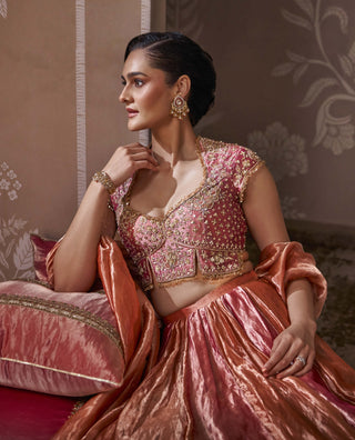 Fuchsia tissue lehenga set