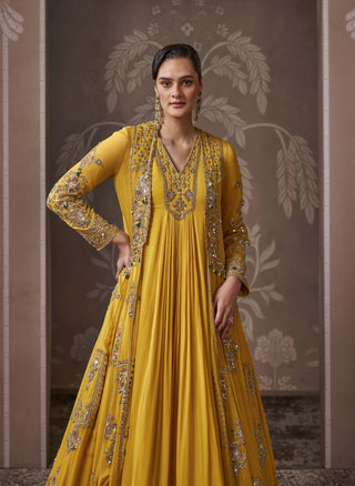 Yellow jacket & anarkali set