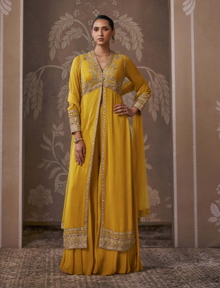 Yellow embroidered sharara set