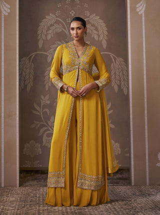 Yellow embroidered sharara set