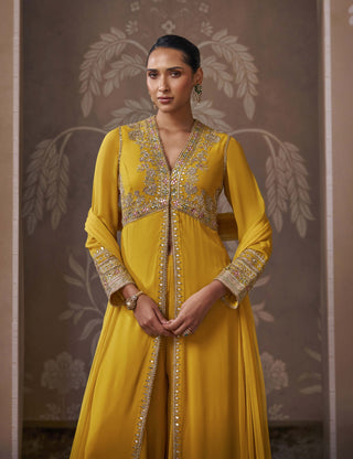 Yellow embroidered sharara set