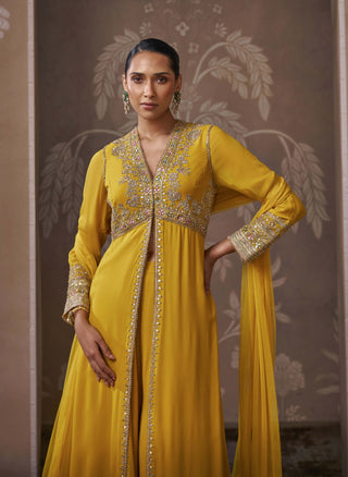 Yellow embroidered sharara set