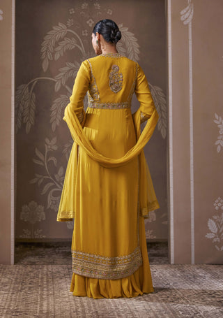 Yellow embroidered sharara set