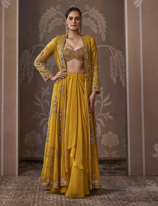 Yellow jacket & draped skirt set