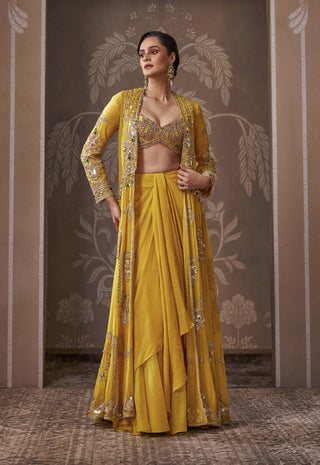 Yellow jacket & draped skirt set