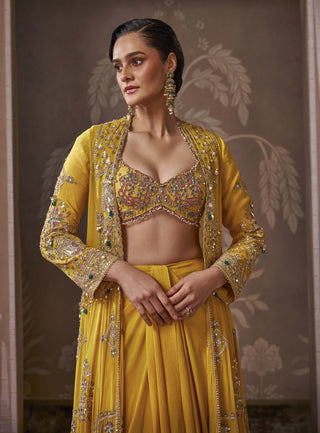 Yellow jacket & draped skirt set