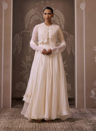Ivory embroidered anarkali set