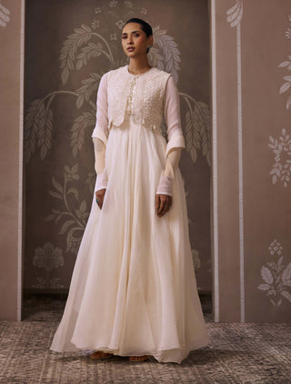 Ivory embroidered anarkali set