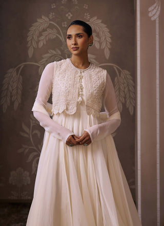 Ivory embroidered anarkali set