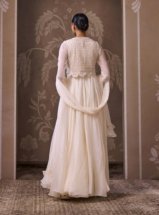 Ivory embroidered anarkali set