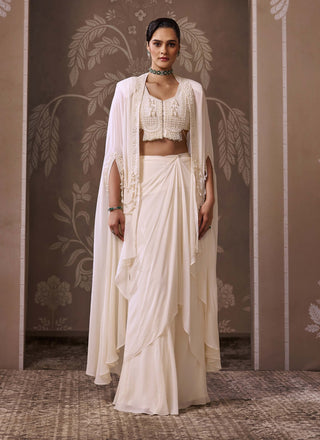 Ivory cape & draped skirt set