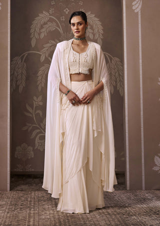 Ivory cape & draped skirt set