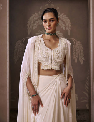 Ivory cape & draped skirt set